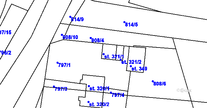 Parcela st. 321/1 v KÚ Krusičany, Katastrální mapa