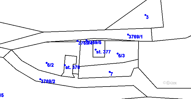 Parcela st. 377 v KÚ Krusičany, Katastrální mapa