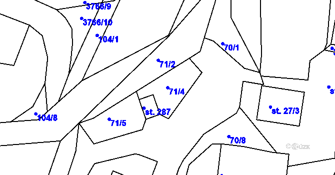 Parcela st. 71/4 v KÚ Krusičany, Katastrální mapa