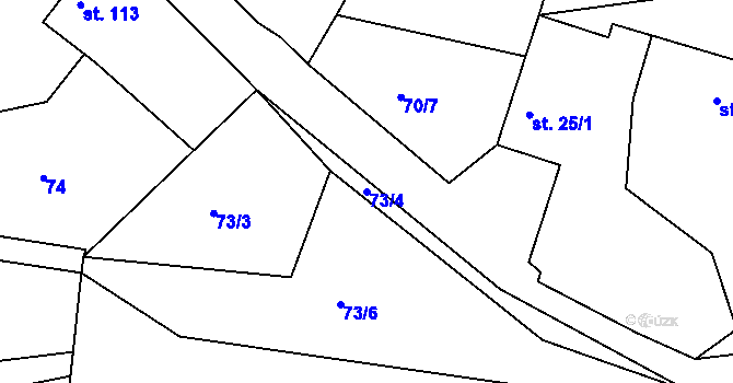 Parcela st. 73/4 v KÚ Krusičany, Katastrální mapa