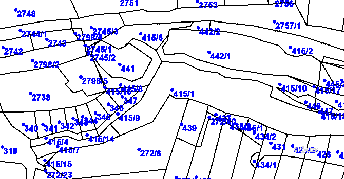 Parcela st. 415/1 v KÚ Krusičany, Katastrální mapa
