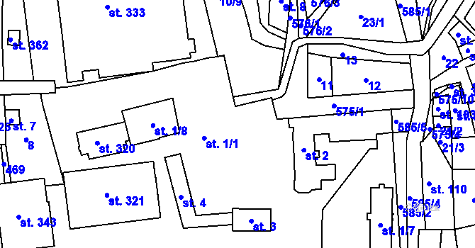 Parcela st. 1/1 v KÚ Krušovice, Katastrální mapa