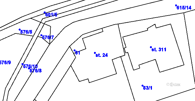 Parcela st. 24 v KÚ Krušovice, Katastrální mapa