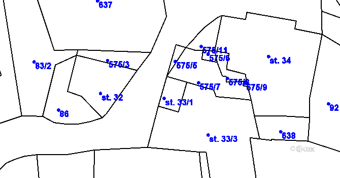 Parcela st. 33/1 v KÚ Krušovice, Katastrální mapa