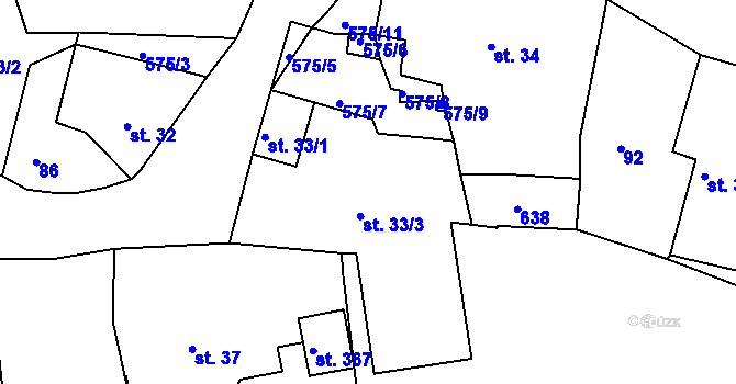 Parcela st. 33/3 v KÚ Krušovice, Katastrální mapa