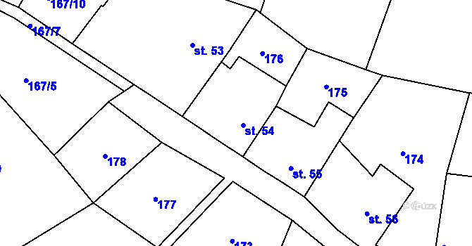 Parcela st. 54 v KÚ Krušovice, Katastrální mapa