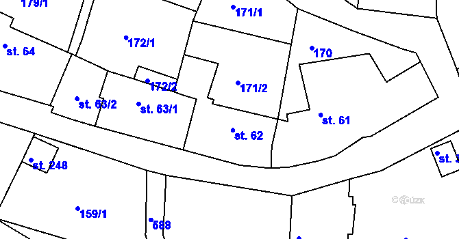 Parcela st. 62 v KÚ Krušovice, Katastrální mapa