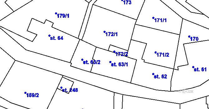 Parcela st. 63/1 v KÚ Krušovice, Katastrální mapa