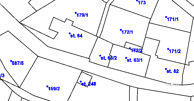Parcela st. 63/2 v KÚ Krušovice, Katastrální mapa