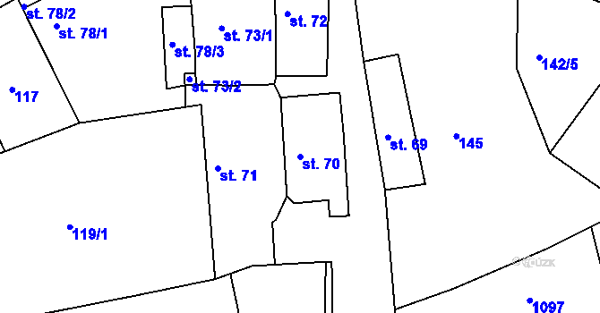 Parcela st. 70 v KÚ Krušovice, Katastrální mapa