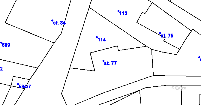 Parcela st. 77 v KÚ Krušovice, Katastrální mapa