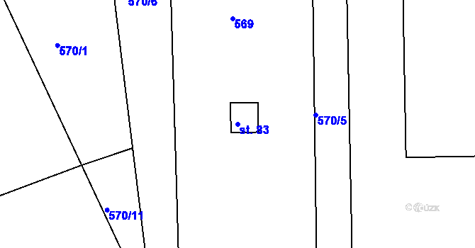 Parcela st. 83 v KÚ Krušovice, Katastrální mapa