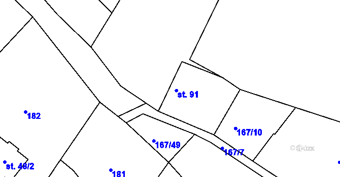 Parcela st. 91 v KÚ Krušovice, Katastrální mapa