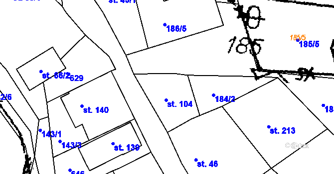 Parcela st. 104 v KÚ Krušovice, Katastrální mapa