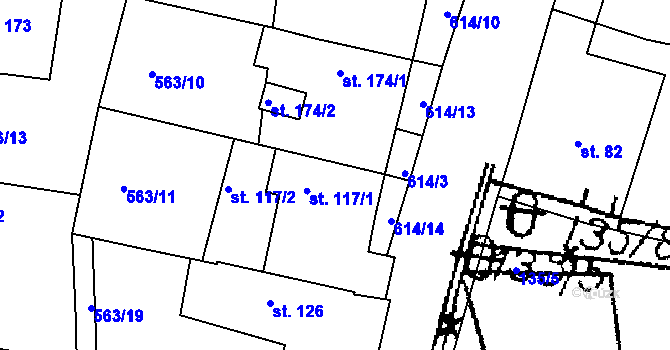 Parcela st. 117/1 v KÚ Krušovice, Katastrální mapa
