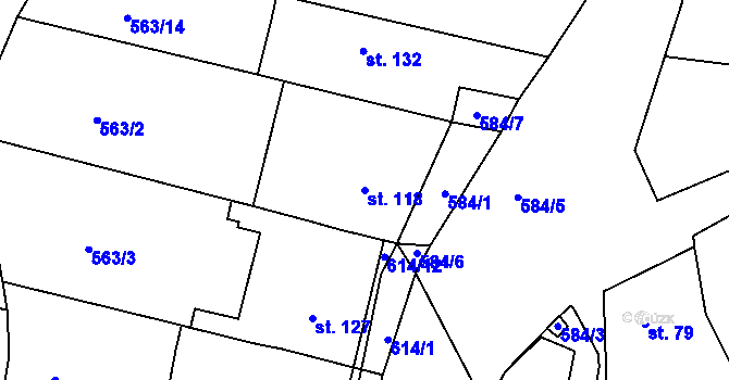 Parcela st. 118 v KÚ Krušovice, Katastrální mapa