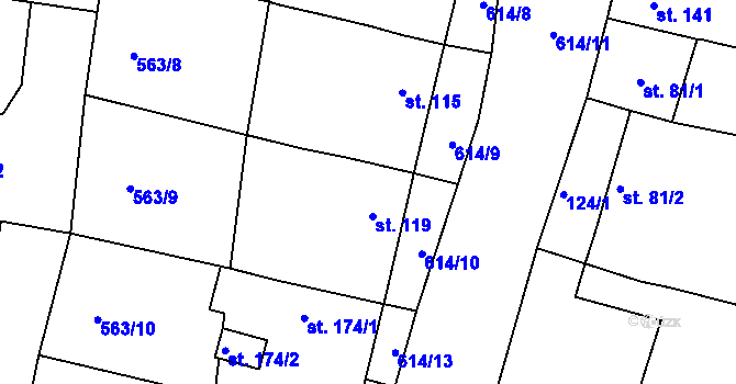 Parcela st. 119 v KÚ Krušovice, Katastrální mapa