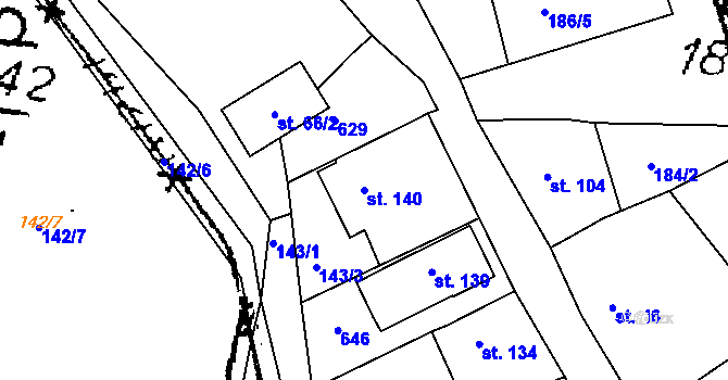 Parcela st. 140 v KÚ Krušovice, Katastrální mapa