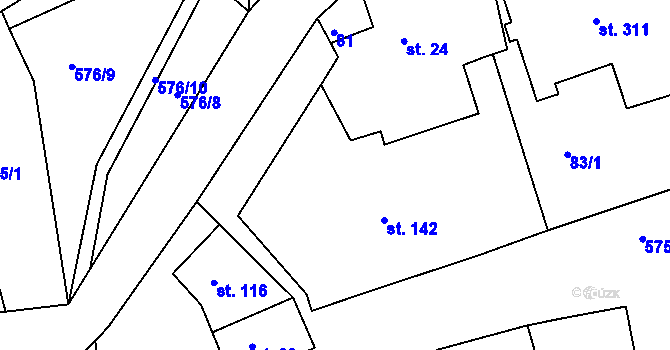 Parcela st. 142 v KÚ Krušovice, Katastrální mapa