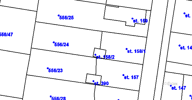 Parcela st. 158/2 v KÚ Krušovice, Katastrální mapa