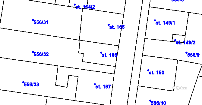 Parcela st. 166 v KÚ Krušovice, Katastrální mapa