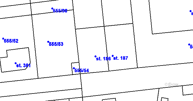 Parcela st. 186 v KÚ Krušovice, Katastrální mapa
