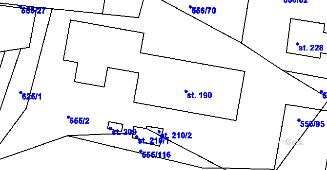 Parcela st. 190 v KÚ Krušovice, Katastrální mapa