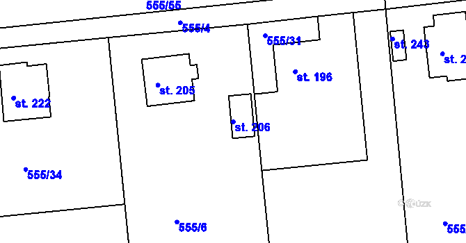 Parcela st. 206 v KÚ Krušovice, Katastrální mapa