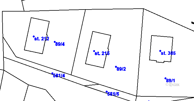 Parcela st. 215 v KÚ Krušovice, Katastrální mapa
