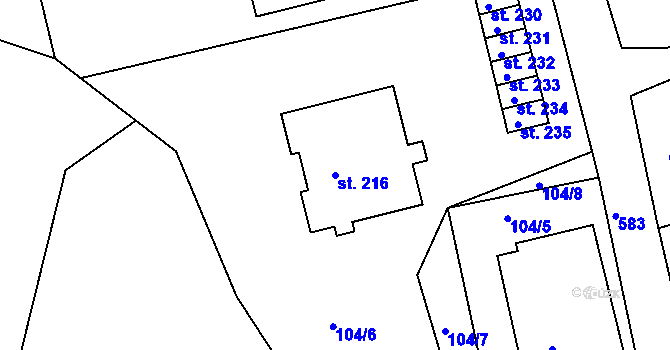Parcela st. 216 v KÚ Krušovice, Katastrální mapa