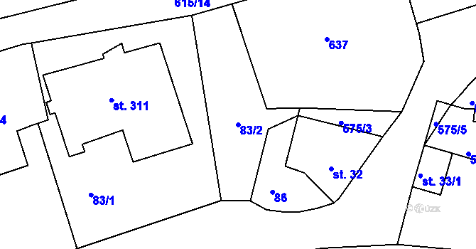 Parcela st. 83/2 v KÚ Krušovice, Katastrální mapa