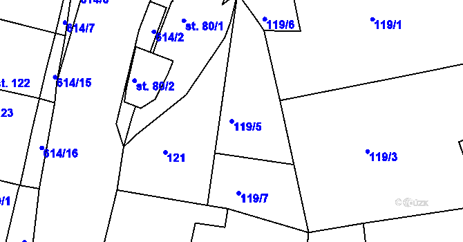 Parcela st. 119/5 v KÚ Krušovice, Katastrální mapa