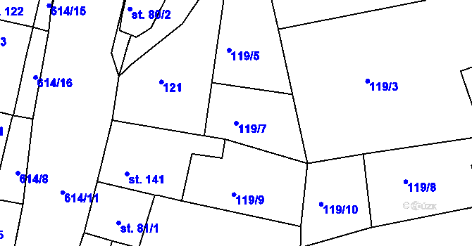 Parcela st. 119/7 v KÚ Krušovice, Katastrální mapa
