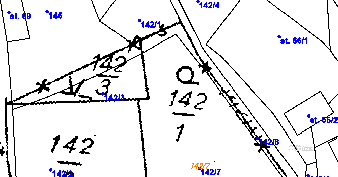 Parcela st. 142/1 v KÚ Krušovice, Katastrální mapa