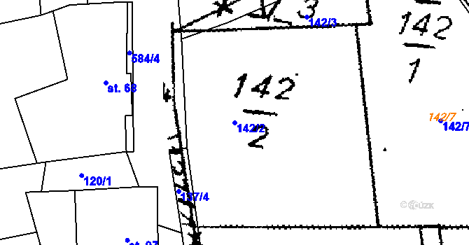 Parcela st. 142/2 v KÚ Krušovice, Katastrální mapa