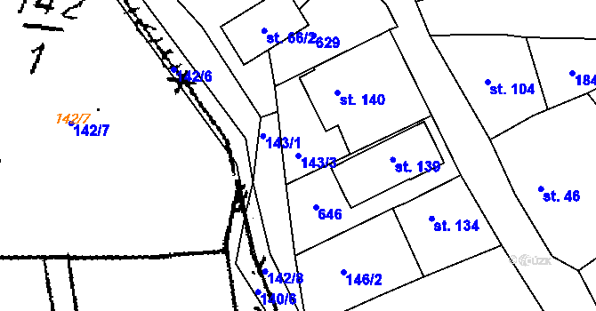 Parcela st. 143/3 v KÚ Krušovice, Katastrální mapa