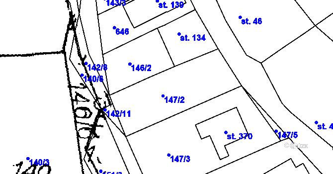 Parcela st. 147/2 v KÚ Krušovice, Katastrální mapa
