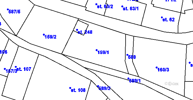 Parcela st. 159/1 v KÚ Krušovice, Katastrální mapa