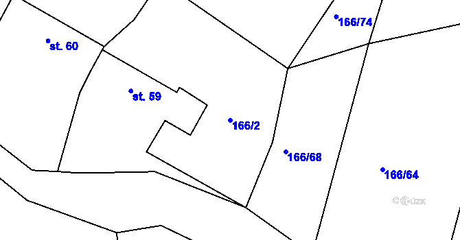 Parcela st. 166/2 v KÚ Krušovice, Katastrální mapa