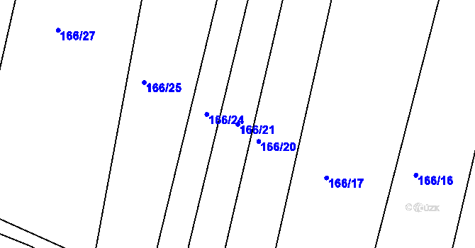 Parcela st. 166/21 v KÚ Krušovice, Katastrální mapa