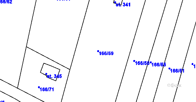 Parcela st. 166/59 v KÚ Krušovice, Katastrální mapa