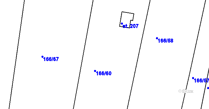 Parcela st. 166/60 v KÚ Krušovice, Katastrální mapa