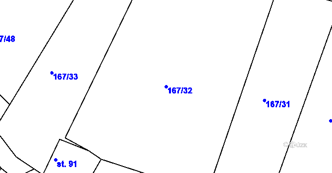 Parcela st. 167/32 v KÚ Krušovice, Katastrální mapa