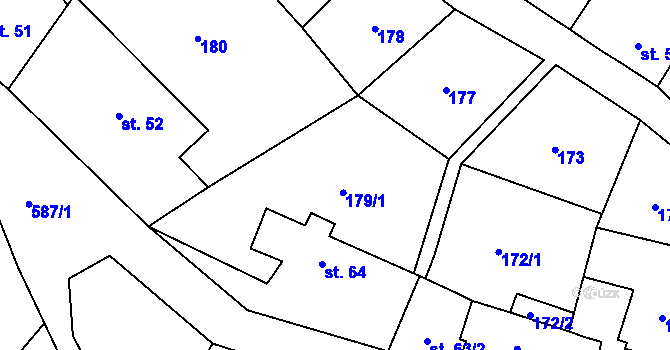 Parcela st. 179/1 v KÚ Krušovice, Katastrální mapa