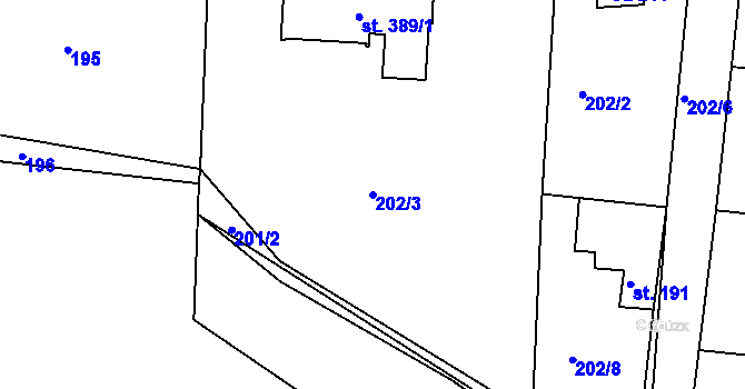 Parcela st. 202/3 v KÚ Krušovice, Katastrální mapa