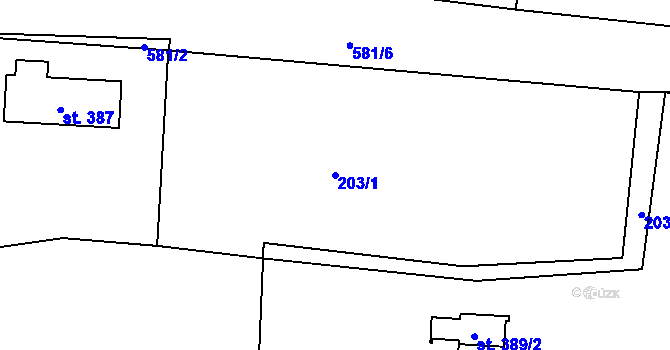 Parcela st. 203/1 v KÚ Krušovice, Katastrální mapa