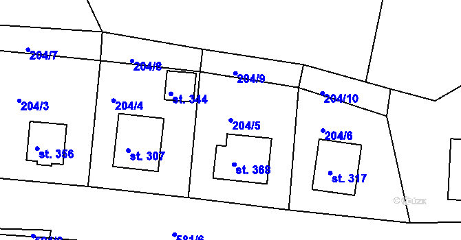 Parcela st. 204/5 v KÚ Krušovice, Katastrální mapa