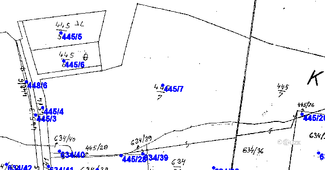 Parcela st. 445/7 v KÚ Krušovice, Katastrální mapa