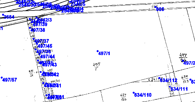 Parcela st. 497/1 v KÚ Krušovice, Katastrální mapa