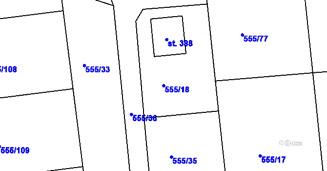 Parcela st. 555/18 v KÚ Krušovice, Katastrální mapa